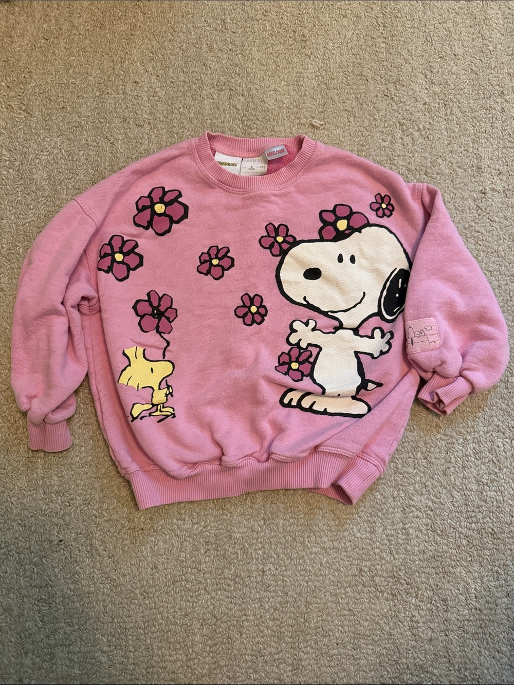 Zara Pink Snoopy & Woodstock Floral Sweatshirt